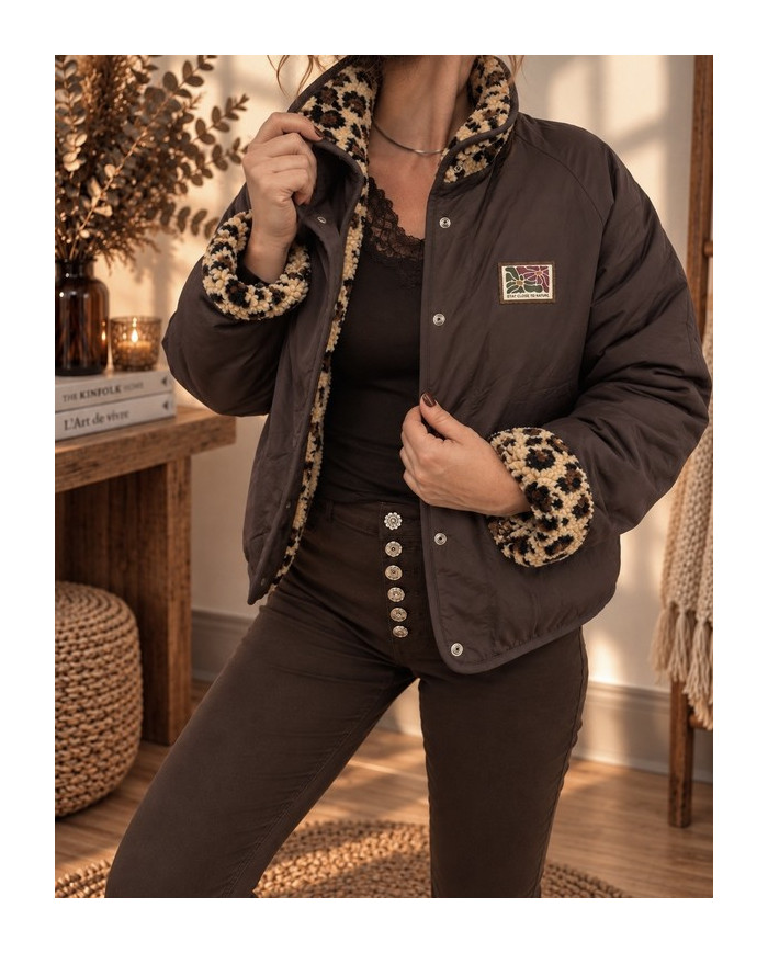 Veste polaire réversible léopard / chocolat