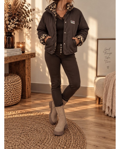 Veste polaire réversible léopard / chocolat