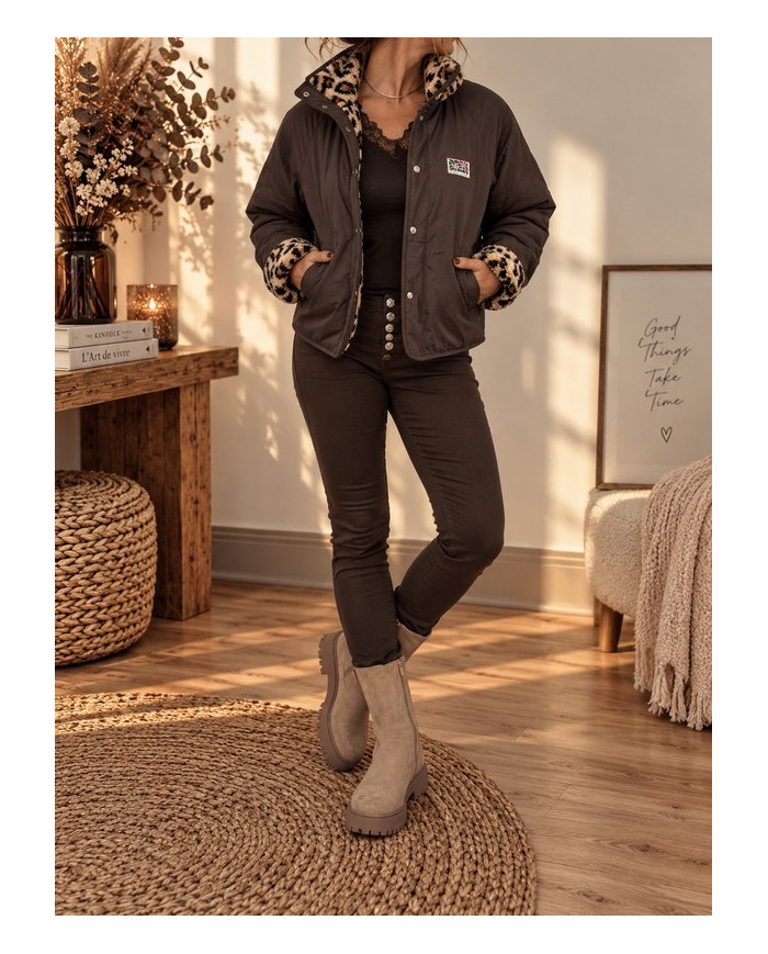 Veste polaire réversible léopard / chocolat
