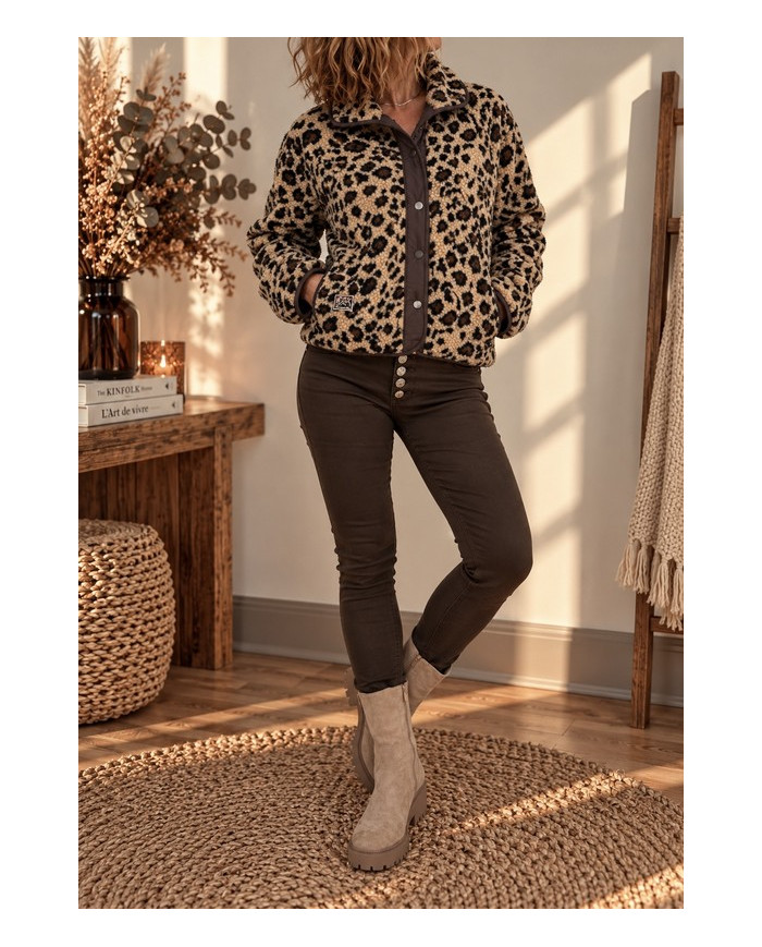 Veste polaire réversible léopard / chocolat