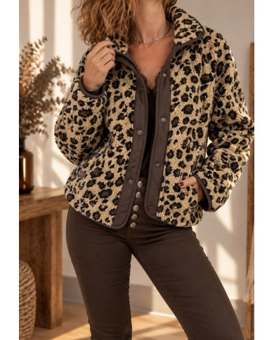 Veste polaire réversible léopard / chocolat