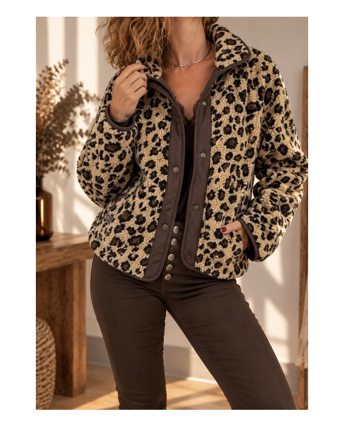 Veste polaire réversible léopard / chocolat