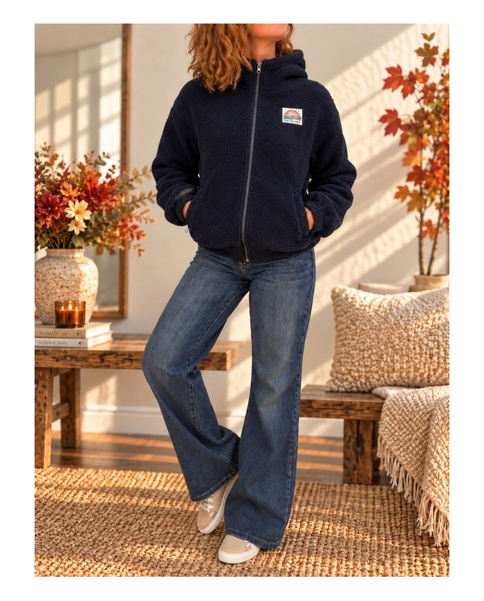 Veste polaire bleu marine à capuche Fontine
