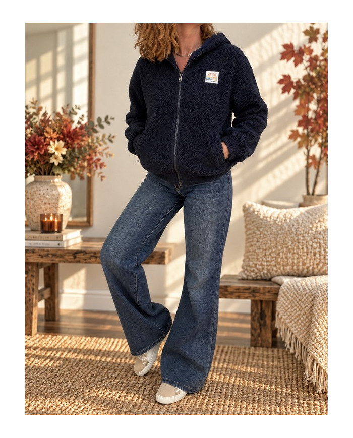 Veste polaire bleu marine à capuche Fontine