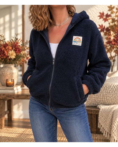 Veste polaire bleu marine à capuche Fontine