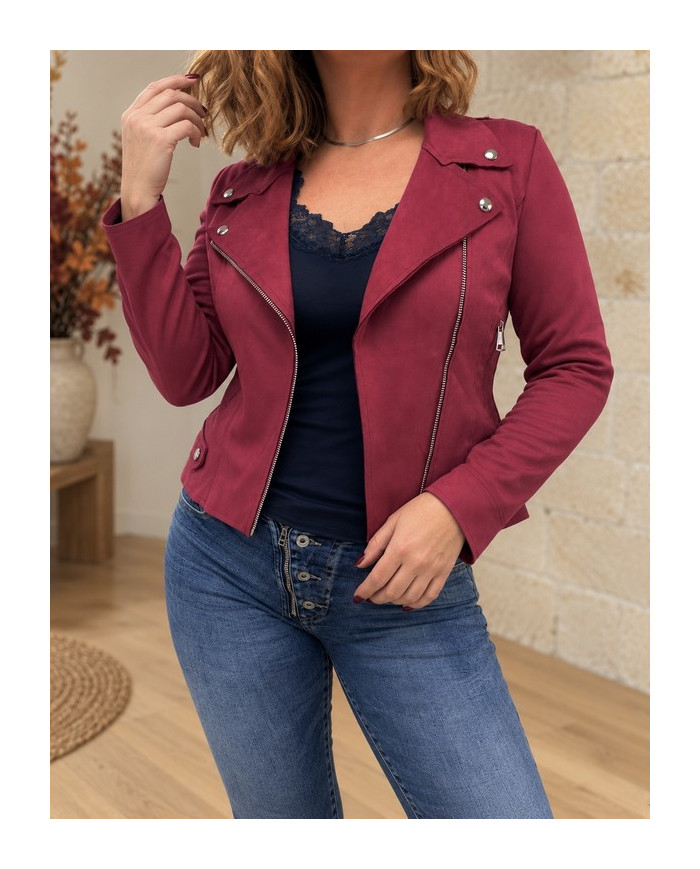 Veste suédine bordeaux