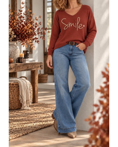 Pull "Smile" rouille terracotta