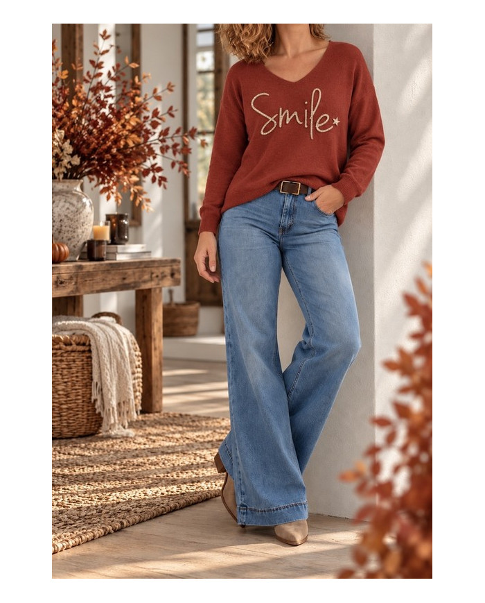 Pull "Smile" rouille terracotta
