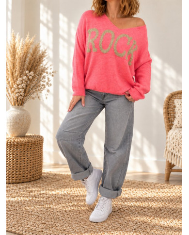 Pull oversize corail flashy "Rock"