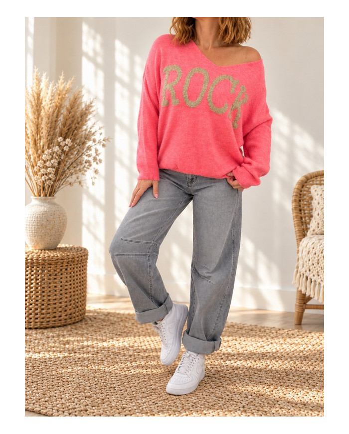Pull oversize corail flashy "Rock"