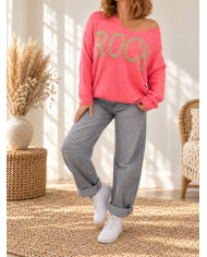 Pull oversize corail flashy "Rock"