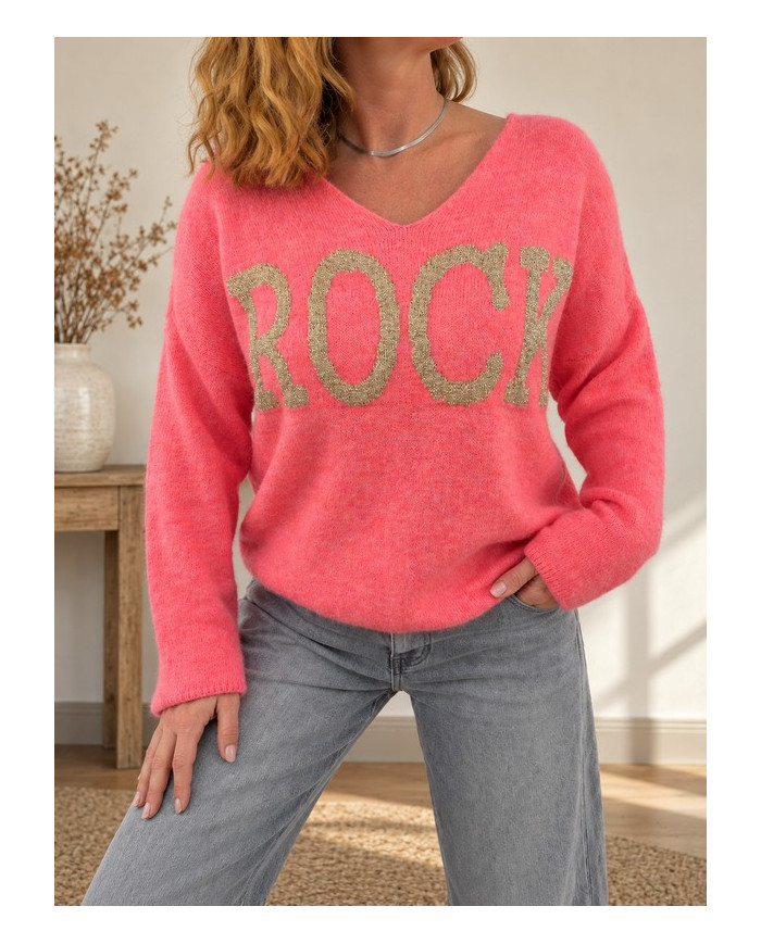 Pull oversize corail flashy "Rock"
