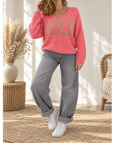 Pull oversize corail flashy "Rock"