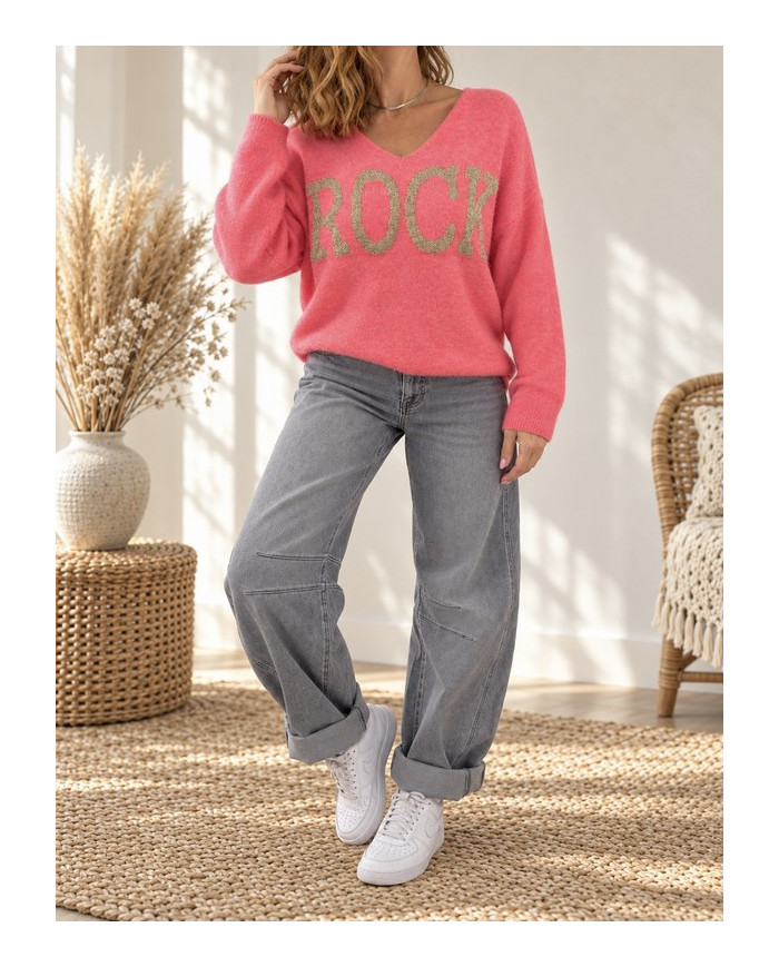 Pull oversize corail flashy "Rock"