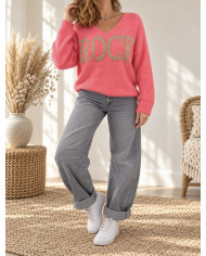 Pull oversize corail flashy "Rock"