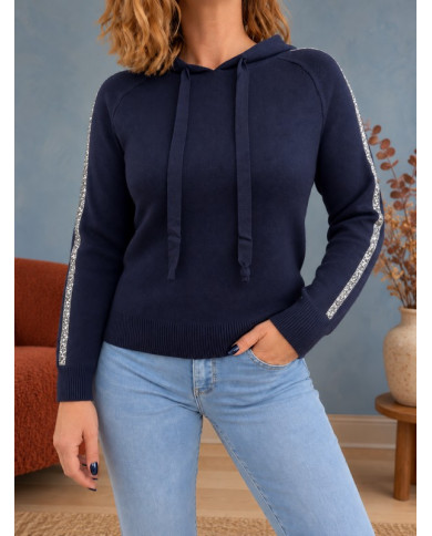Sweat à capuche marine & petits strass