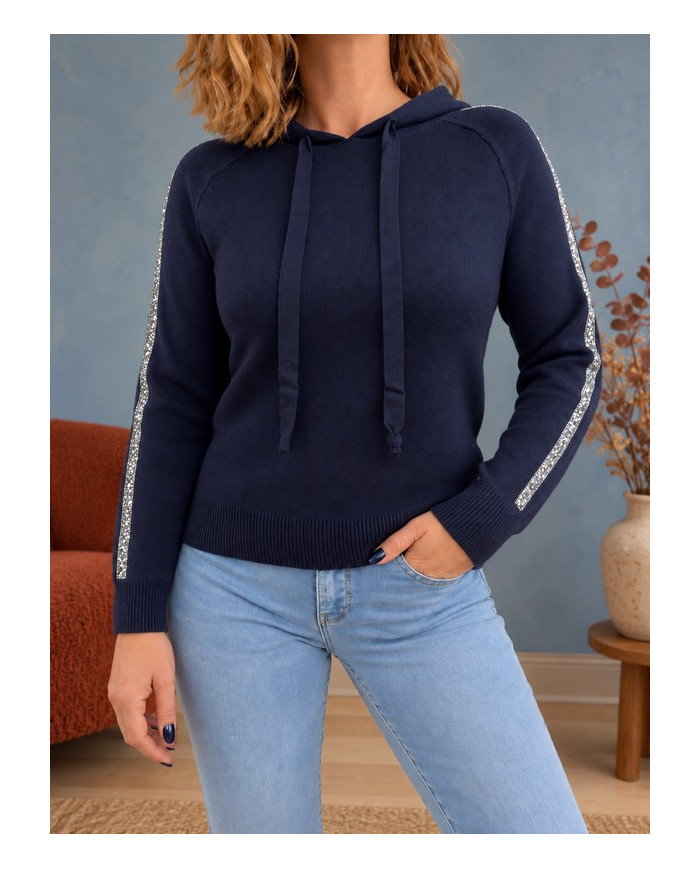 Sweat à capuche marine & petits strass