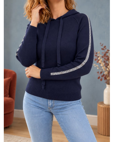 Sweat à capuche marine & petits strass