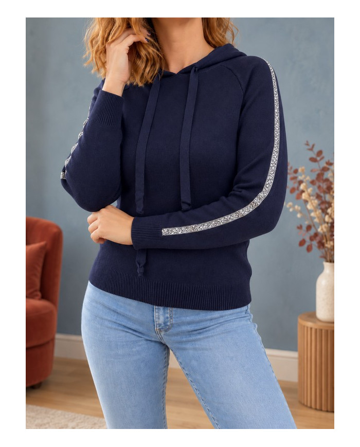 Sweat à capuche marine & petits strass