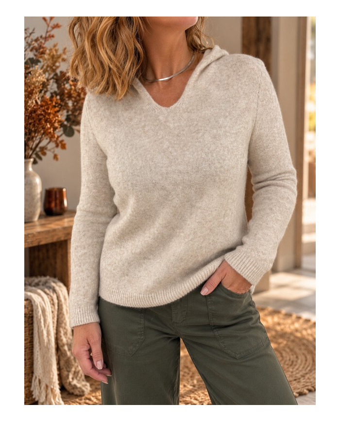 Pull à capuche extra doux beige