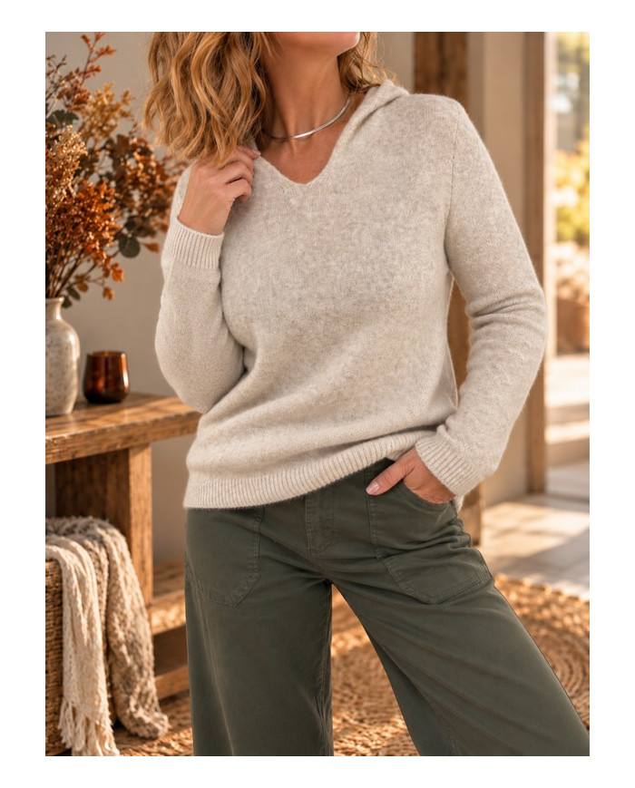 Pull à capuche extra doux beige
