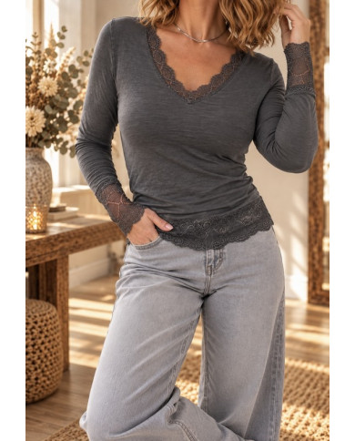 Top léger dentelle gris
