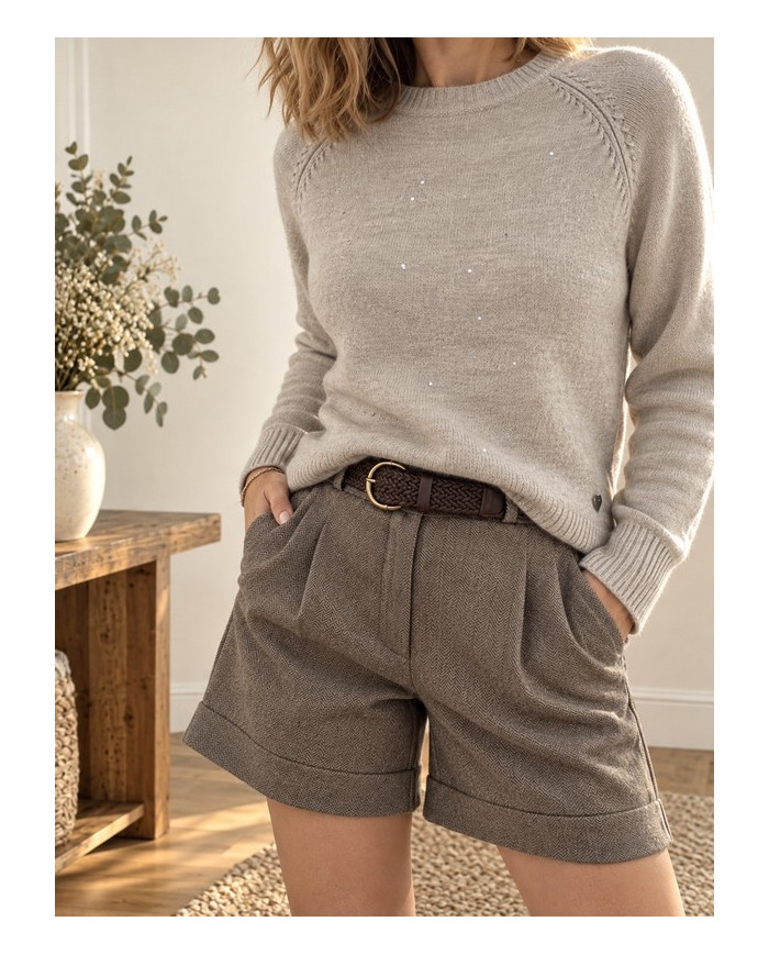 Short en flanelle taupe Mattéo