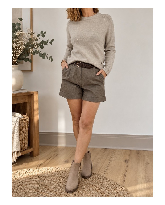 Short en flanelle taupe Mattéo