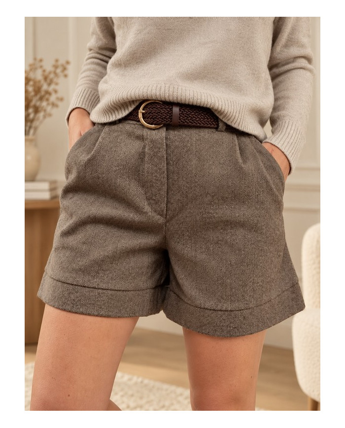 Short en flanelle taupe Mattéo