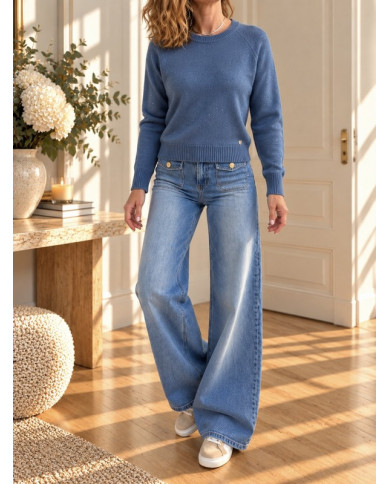 Pull bleu jean & petits brillants
