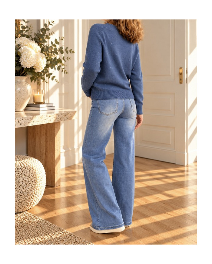 Pull bleu jean & petits brillants