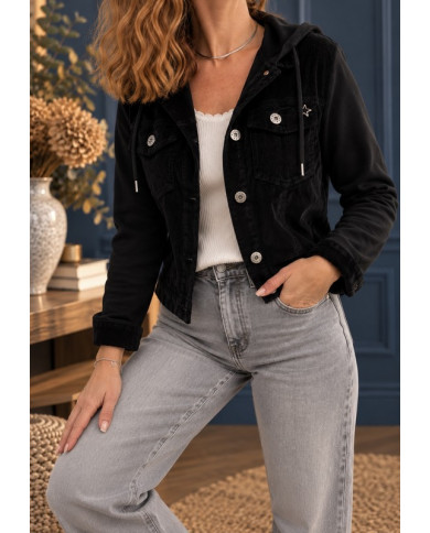 Veste noire en velours et coton Lisie