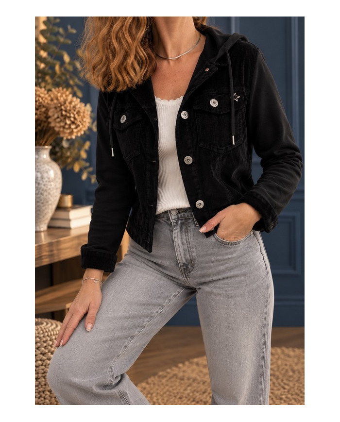 Veste noire en velours et coton Lisie