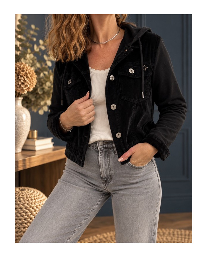 Veste noire en velours et coton Lisie