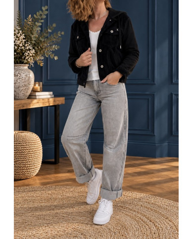 Veste noire en velours et coton Lisie