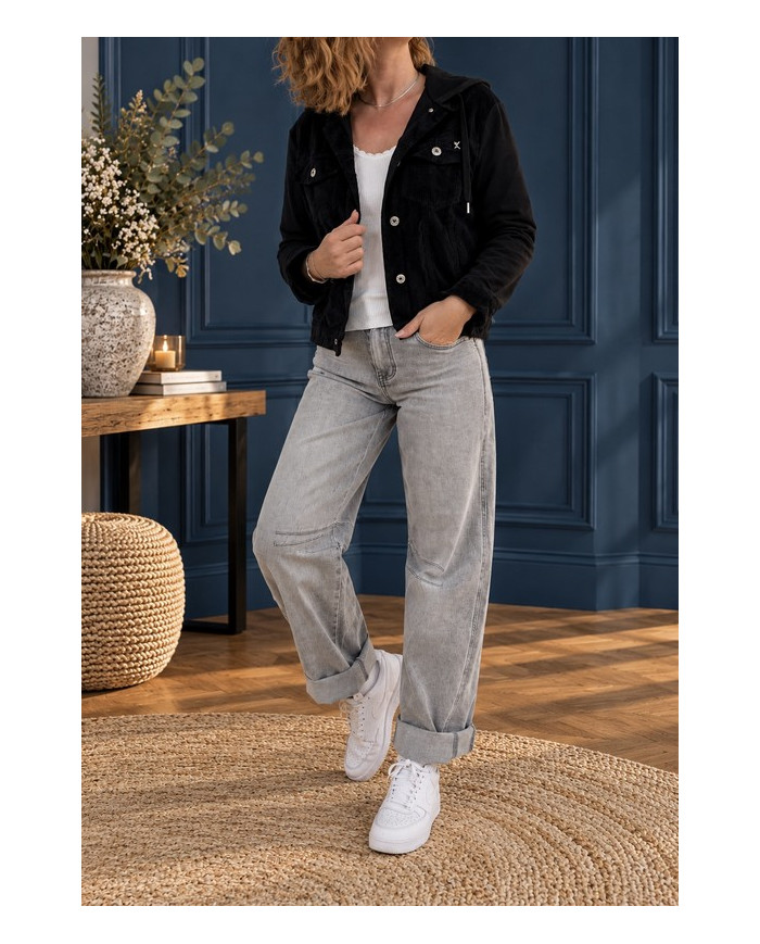 Veste noire en velours et coton Lisie