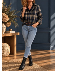 Chemise & dentelle à carreaux navy Lise