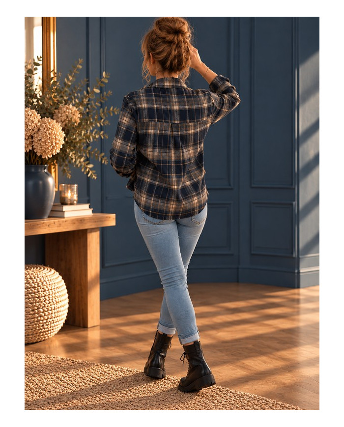 Chemise & dentelle à carreaux navy Lise