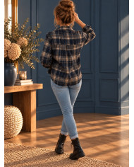 Chemise & dentelle à carreaux navy Lise
