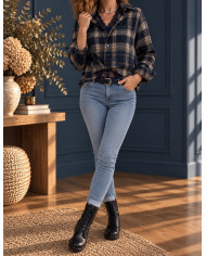 Chemise & dentelle à carreaux navy Lise