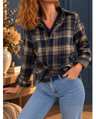 Chemise & dentelle à carreaux navy Lise
