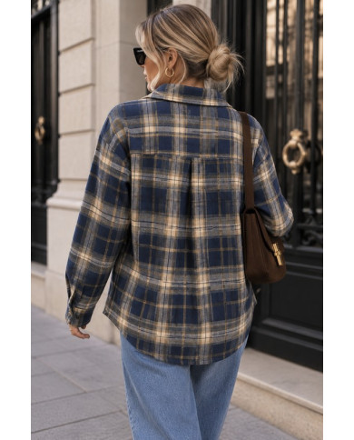 Chemise & dentelle à carreaux navy Lise