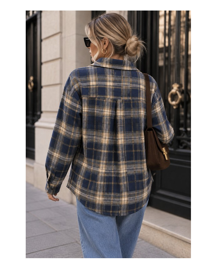 Chemise & dentelle à carreaux navy Lise
