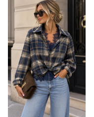 Chemise & dentelle à carreaux navy Lise