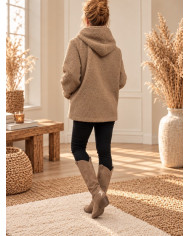 Veste à capuche bouclette beige camel