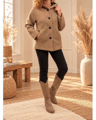 Veste à capuche bouclette beige camel