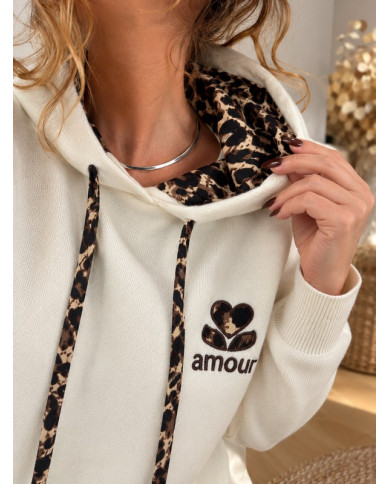 Sweat "Amour" écru & léopard