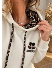 Sweat "Amour" écru & léopard
