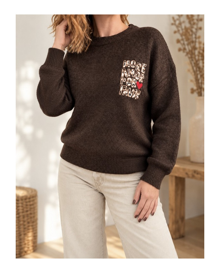 Pull chocolat "More Amor Por Favor"