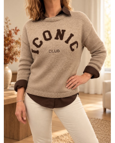 Pull taupe "Iconic"